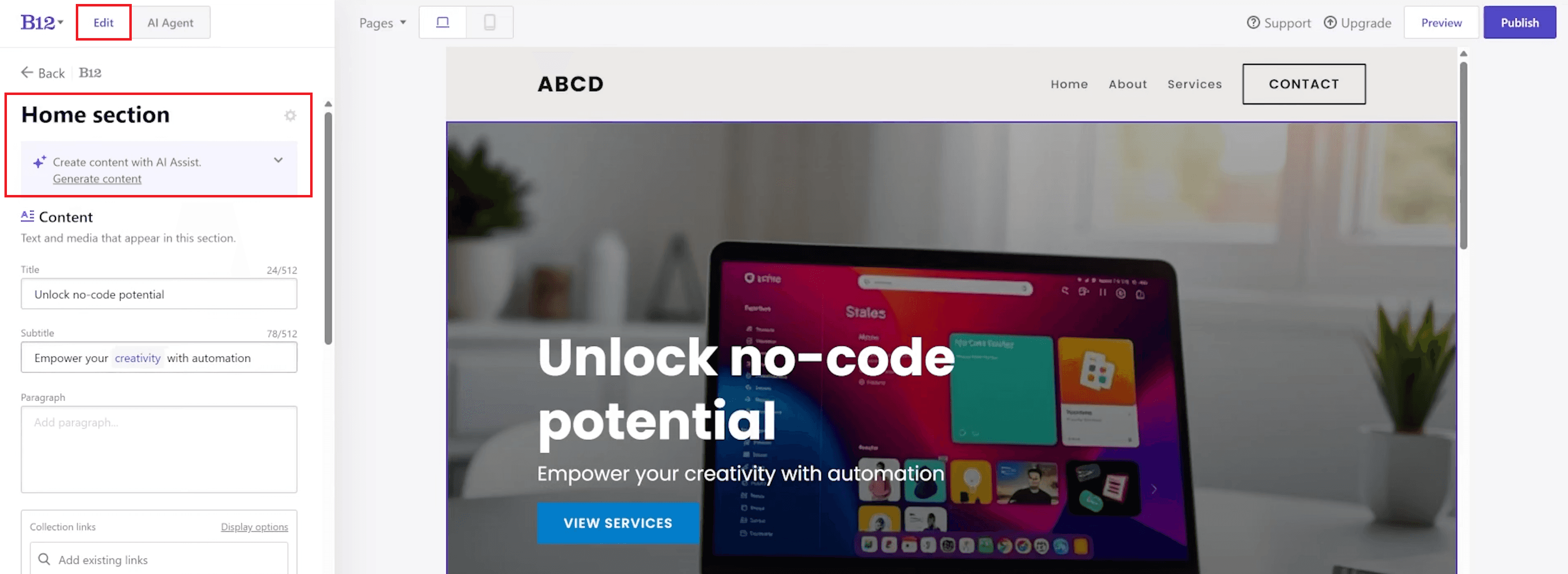 home page editor