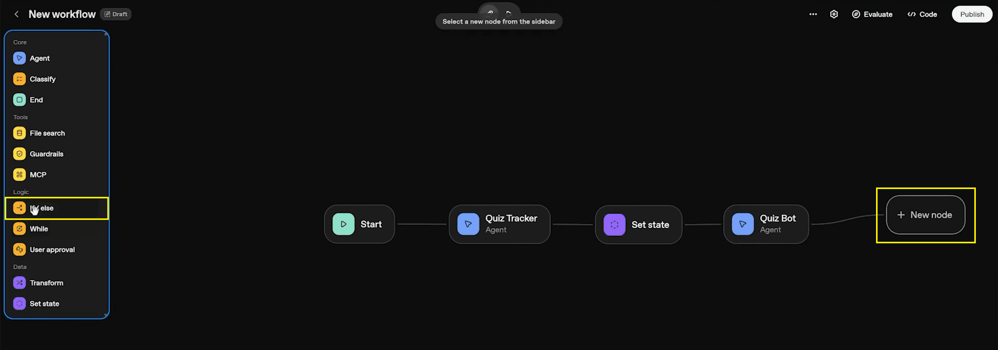 new node - ifelse